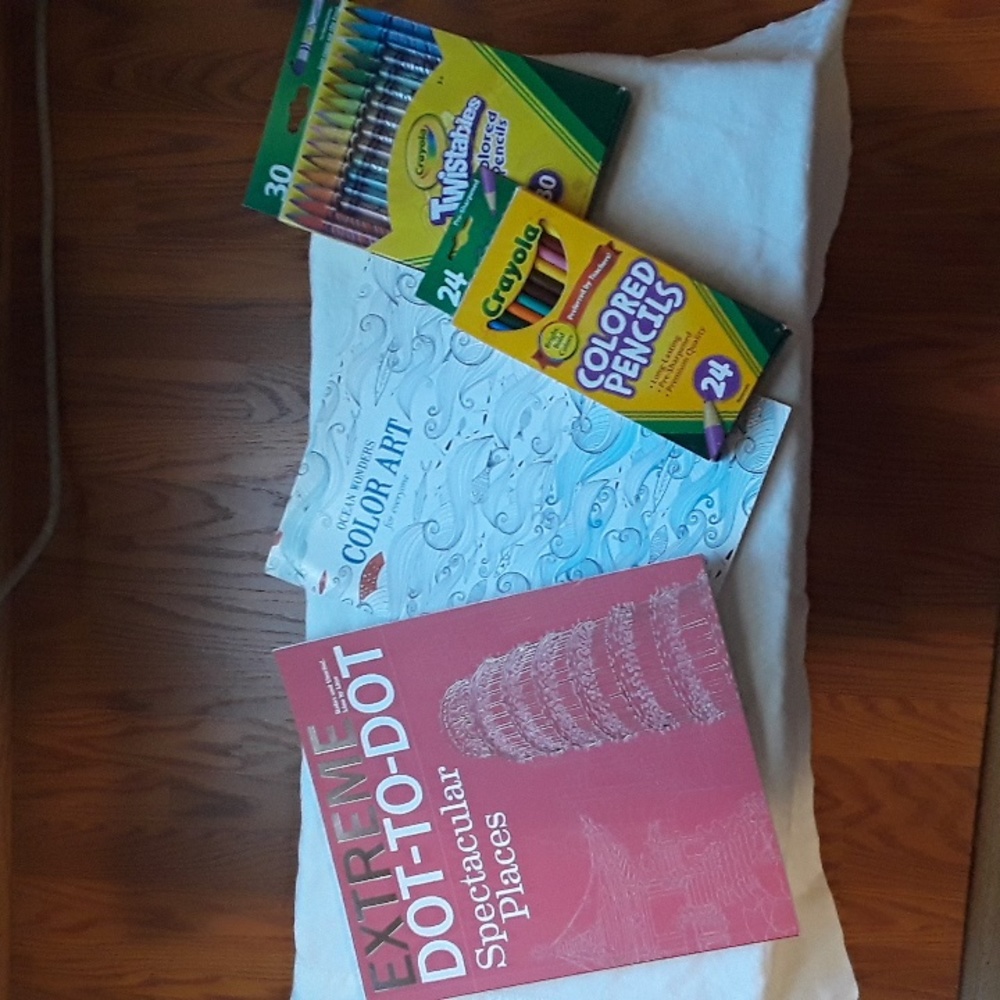Adult and Kids Coloring Book/Connect the Dots and Colored Pencils.